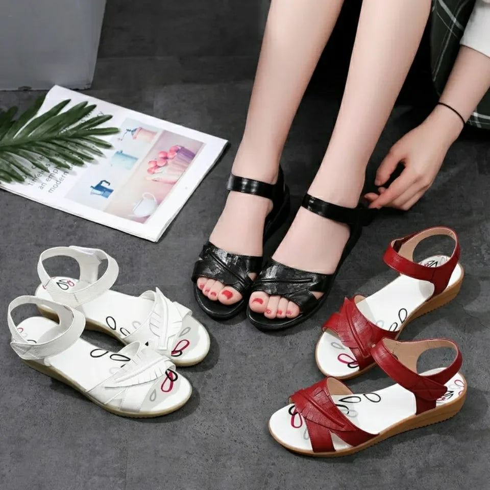 2024 Summer Shoes Maternity Sandals Women Mother Shoes Flat Soft Genuine Leather Nurse Shoes Casual Women Sandals