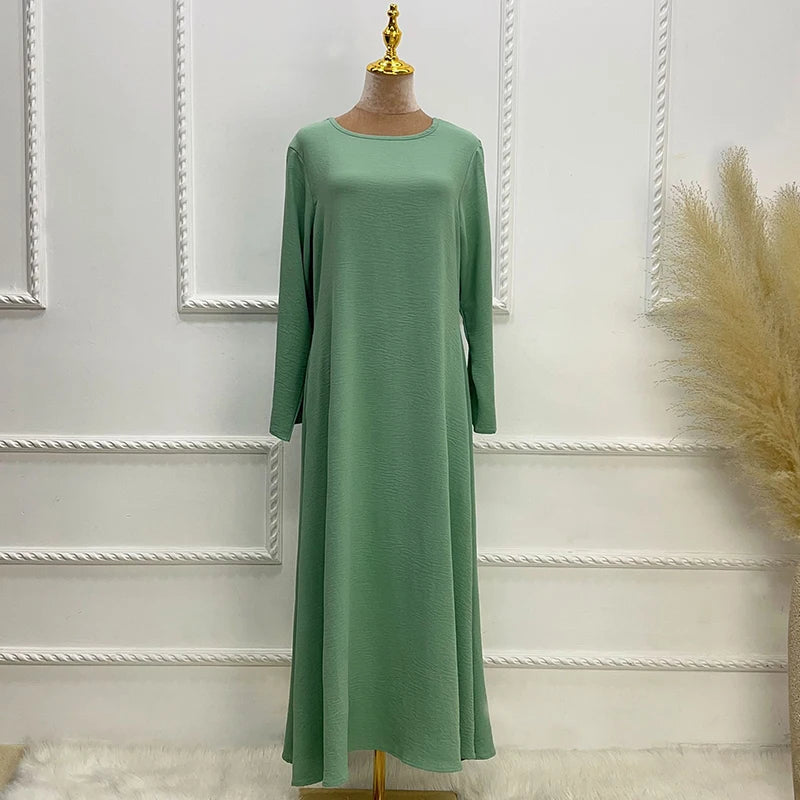 New Abaya Under Dress Long Sleeve With Pockets High Quality Jazz Crepe EID Muslim Women Basic Solid Modest Maxi Islamic Clothing