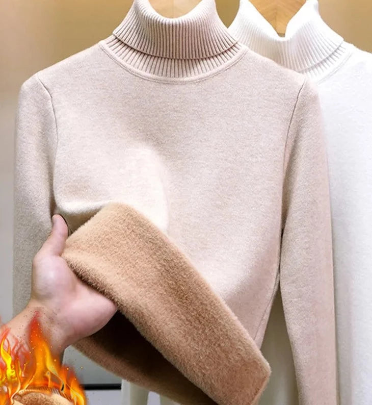 sihamioss 🎀Turtleneck Winter Sweater Women Elegant Thicken Velvet Lined Warm Sueter Knitted Pullover Slim Tops Jersey Knitwear Jumper New