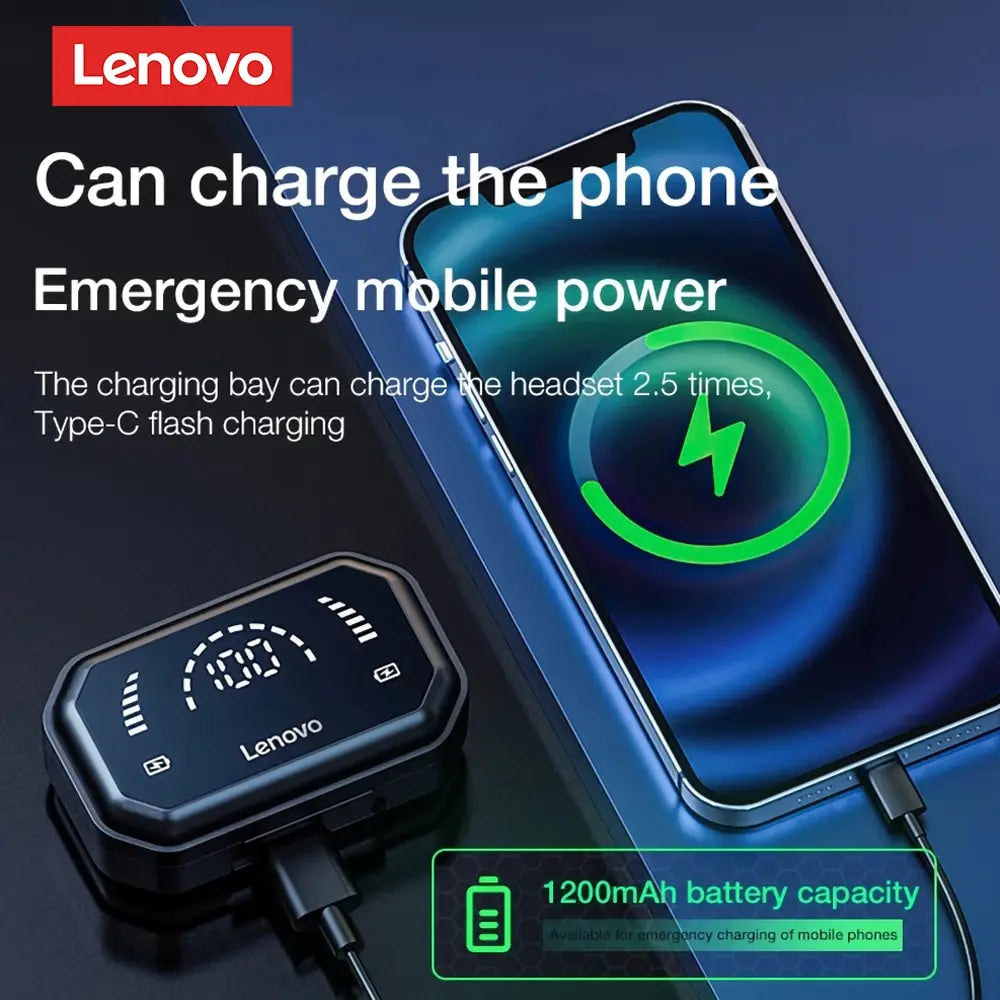 simsim 🍀 Lenovo LP3 Pro Earphones TWS Bluetooth 5.0 Wireless HIFI Music Headset Display 1200mAh Battery Headphones Gaming Earbuds