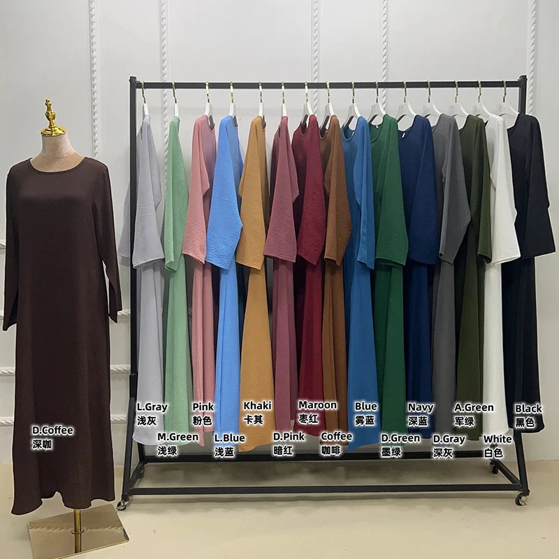 New Abaya Under Dress Long Sleeve With Pockets High Quality Jazz Crepe EID Muslim Women Basic Solid Modest Maxi Islamic Clothing