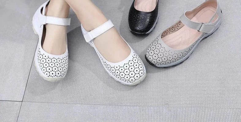 Women Platform Sandals Genuine Leather Comfy Flats Comfortable Ladies Casual Shoes Mom Sneakers Hollow Female Sandals