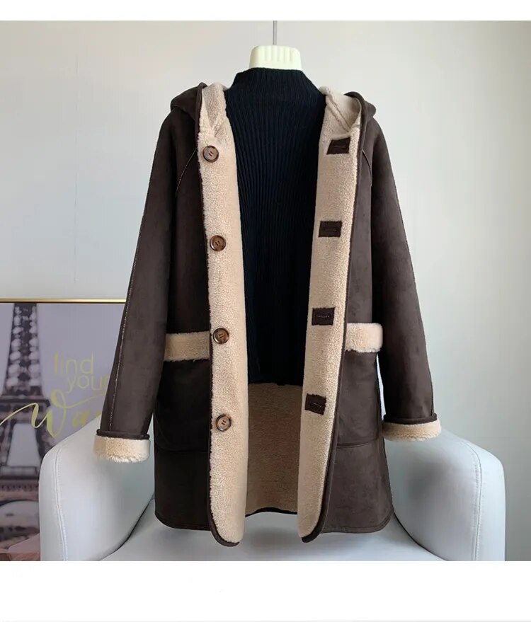 sihamioss🎀Hot Sale Women‘s Sheep Shearling Warm Double Sided Wearing Coats Lady Lamb Wool Fur Long Jacket Winter