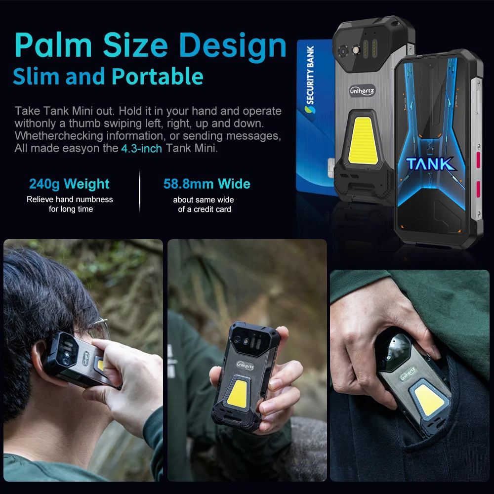 Mini1 Rugged Mini Phone 4.3" Display Android 13, Helio G99 Octa Core, 24GB 256GB, 100MP Cameras, 5800mAh,IP68