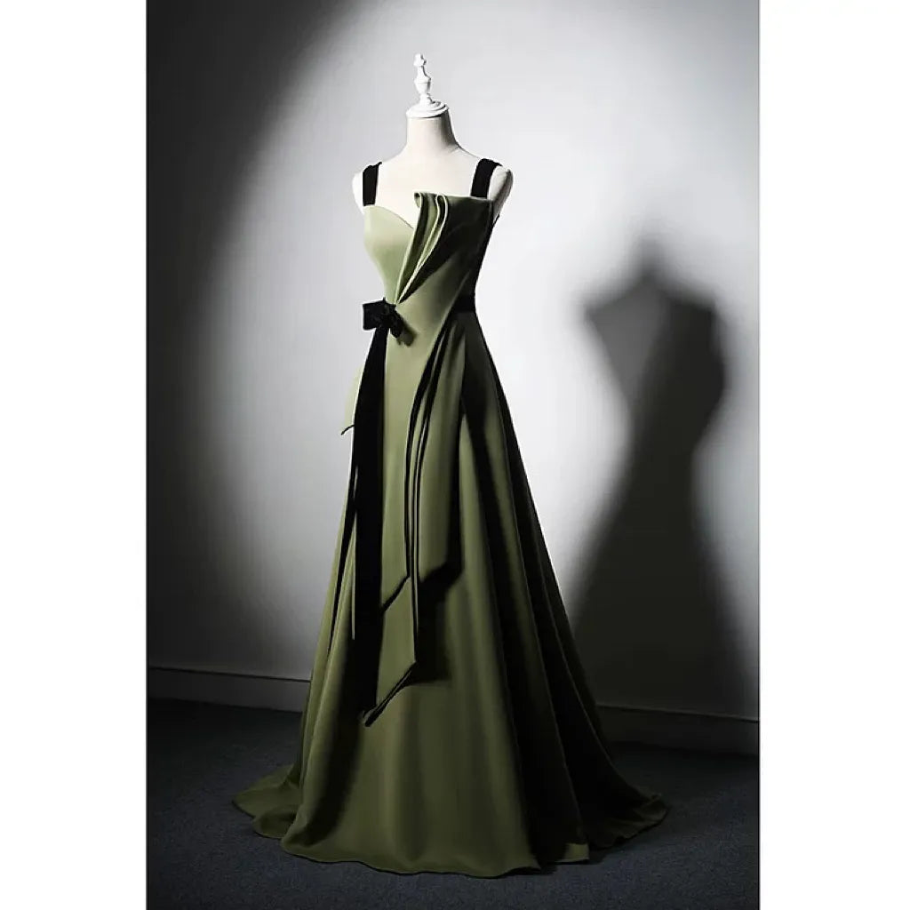 Olive Green Satin Prom Dress