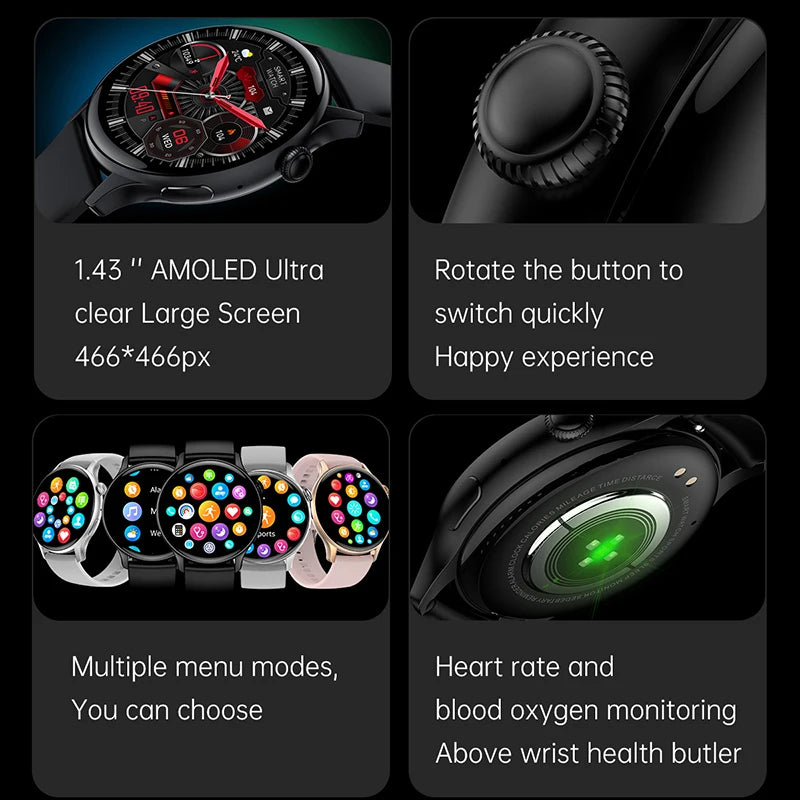 New Smartwatch 1.43 inch Full Screen Bluetooth Calling Heart Rate Sleep Monitor Sport Models Smart Watch For Men Women+Box