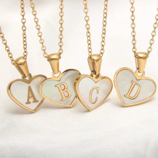 ☘️ Stainless Steel 26 Alphabet Pendant Necklace Fashion Women Heart Shell A-Z Initial Gold Plated Letter Choker Jewelry