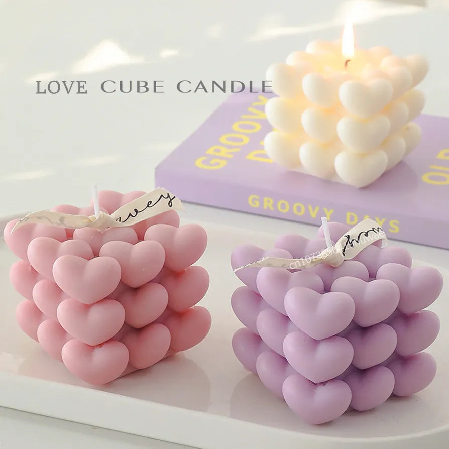 Love Cube Scented Candle Silicone Mold for Handmade Plaster Soap Epoxy Resin Chocolate Decoration Gypsum Ice DIY Baking Mould