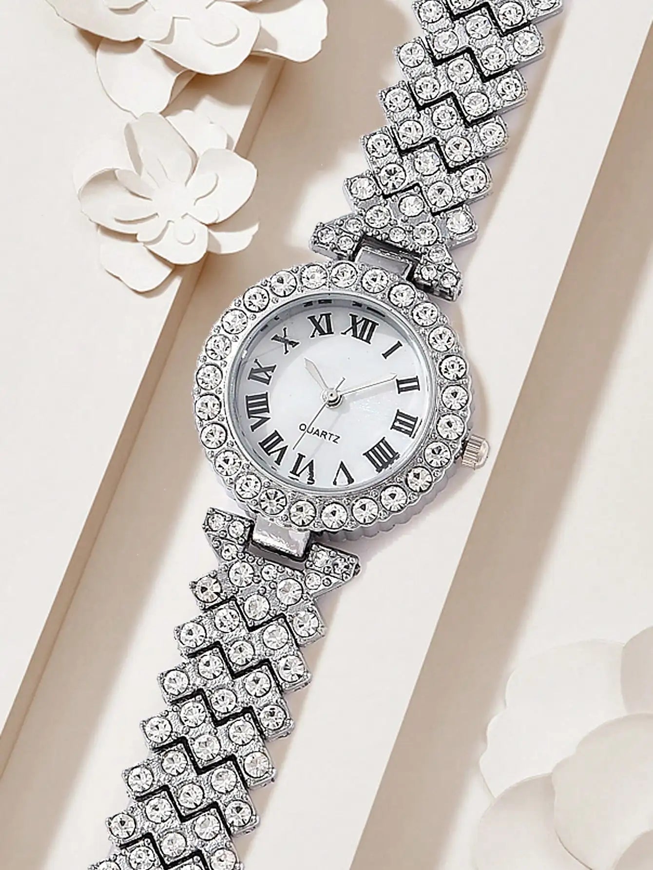 5PCS Set Watch Women Ring Necklace Earrings Rhinestone Fashion Wristwatch Female Casual Ladies Watches Bracelet Set Clock