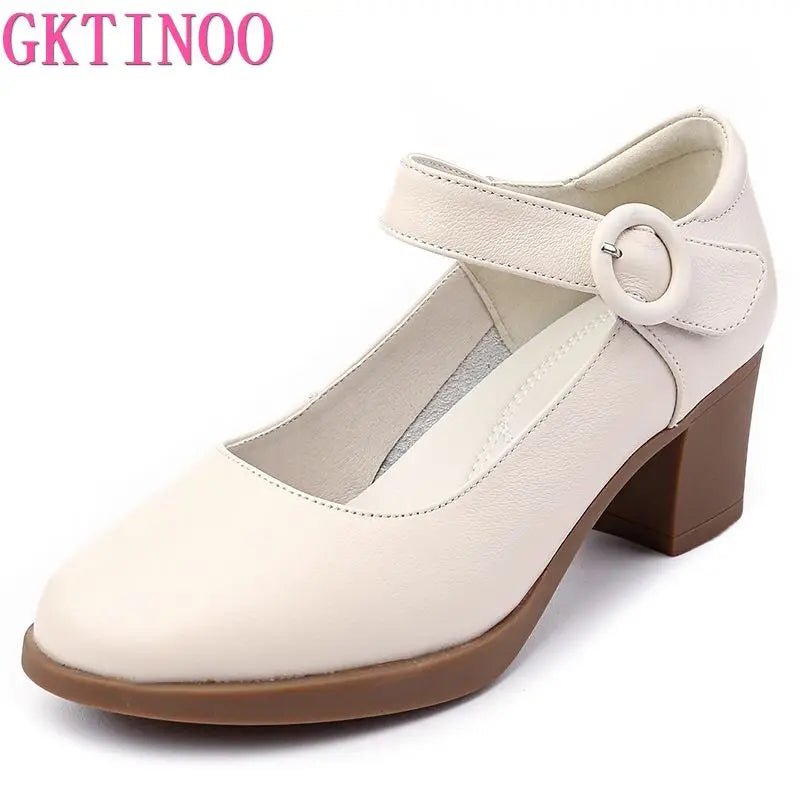 GKTINOO Fashion New Autumn High Heels Shoes Genuine Leather Soft Women's Shoes Comfort Pumps For Women Ladies Dress Shoes