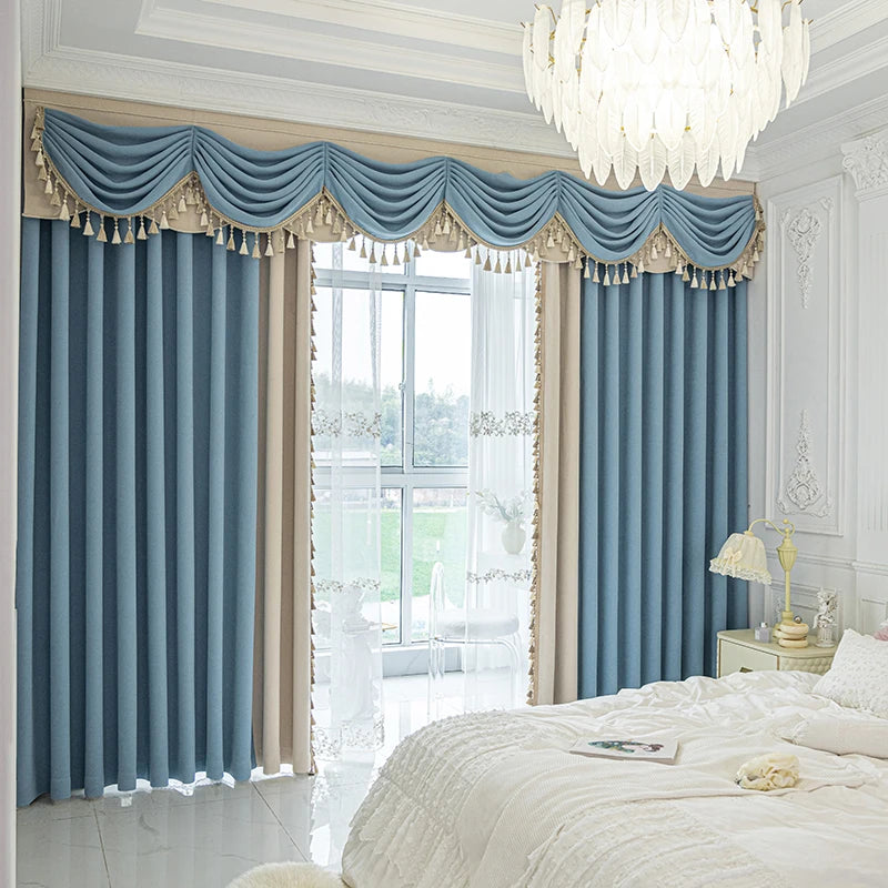 🌸Customized New French Light Luxury Full Blackout Curtains