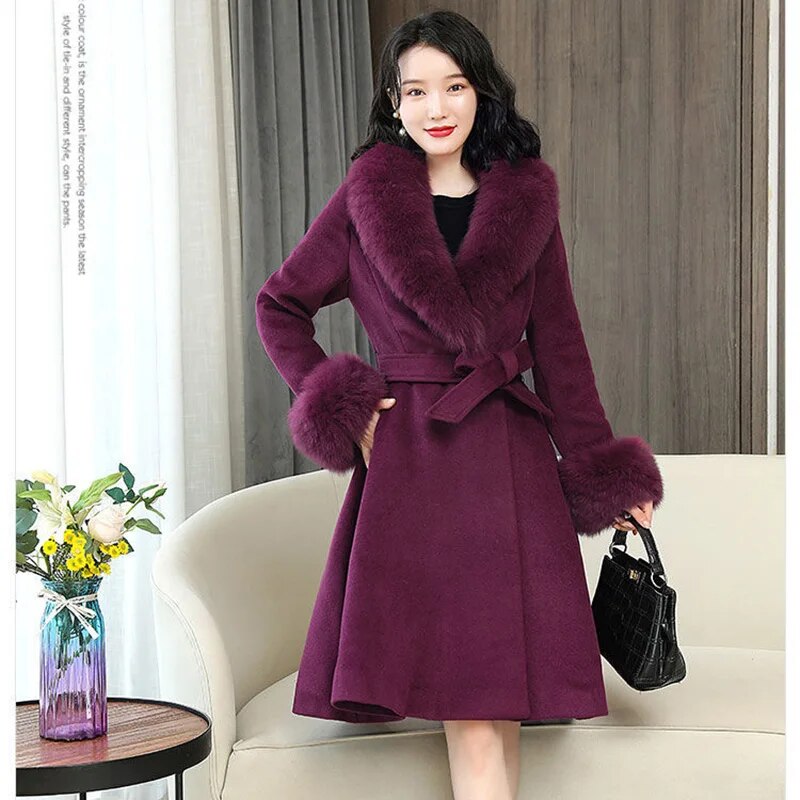😍Double-sided Wool Coat Womens 2022 Autumn Winter Fashion Jacket Women Fur Collar Outerwear