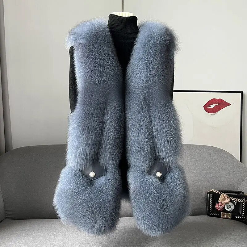 🦋2023 New Fox Fur Grass Vest Women's Mid length Leather and Fur One Piece True Wool Tank Top Coat