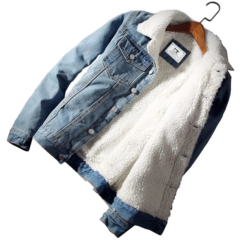 Wholesale Plus Size S-6XL Trendy Warm Fleece Thick Denim Jacket 2022 Winter Fashion Mens Jean Jacket Coat Outwear Male Cowboy