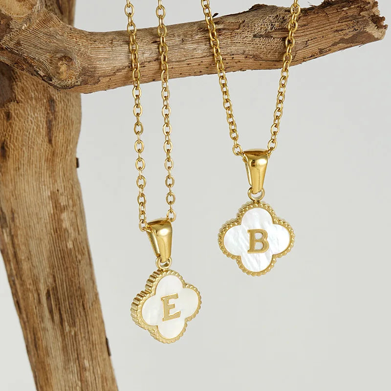 Gold Color 26 Letter Necklaces Alphabet Shell Pendant Necklace for Women Silver Stainless Steel Initial Necklace Jewelry Gift