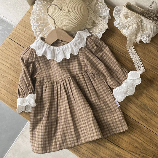 2024 New Spring Korean Style 0-3Yrs Sisters Clothes Toddler Baby Girl Princess Dress Long Sleeved Cotton Lattice Baby Jumpsuit
