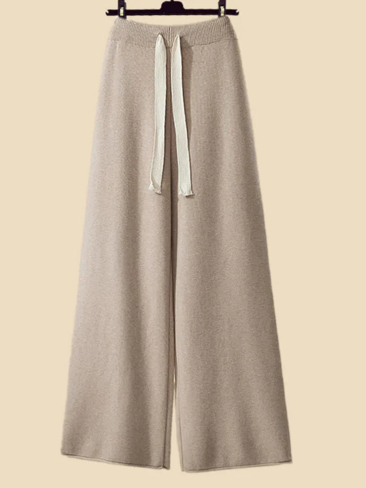 🍀Autumn Winter Warm Knitwear Sets For Women Outfits Ladies Elegant Turtleneck Sweater+long Cardigan Jacket+wide Leg Pant Set 2023