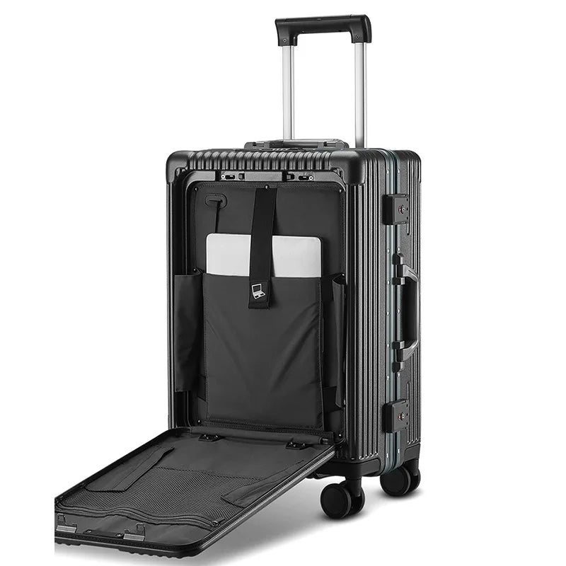 2023 New Multi-Functional Luggage Trolley 20 Inch Universal Wheel Boarding Bag USB Front Open Side Open Computer Travel Suitcase