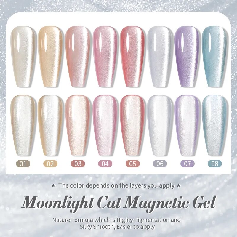 🥰BORN PRETTY Moonlight White Cat Magnetic Gel Nail Polish 10ml Aurora Spar Glitter Snowlight Semi-Permanant Soak Off Nail Varnish