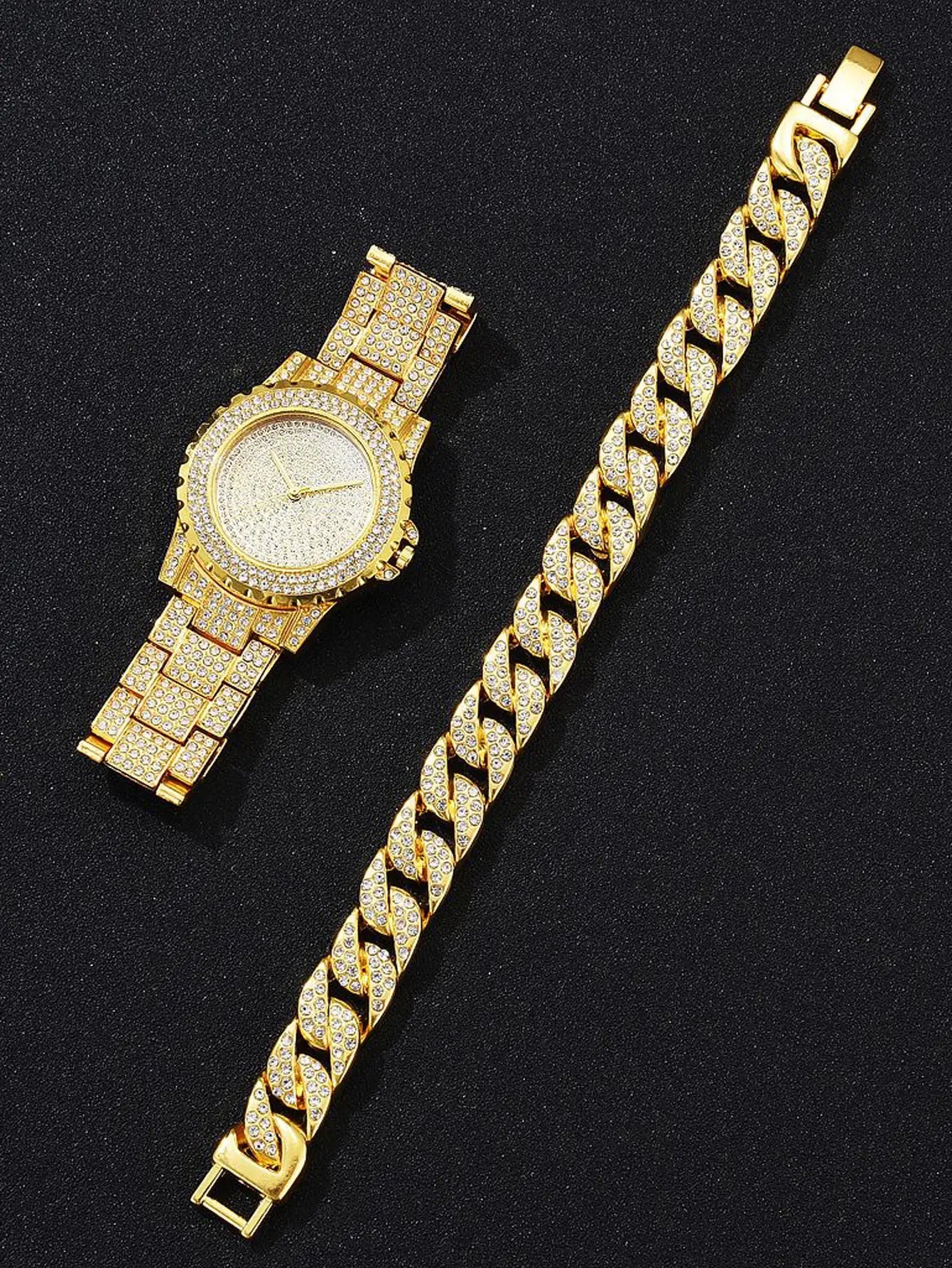 2PCS Luxury Women Gold Watch Fashion Ladies Quartz Diamond Wristwatch Elegant Female Bracelet Watches Set Reloj Mujer