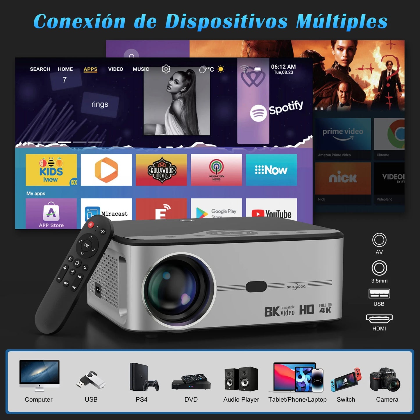 Projector Native 1080P Bluetooth Projector 4K 8K 200''Screen 700ANSI 15500L WiFi HDMI USB LED Android Home Theater Cinema Beamer