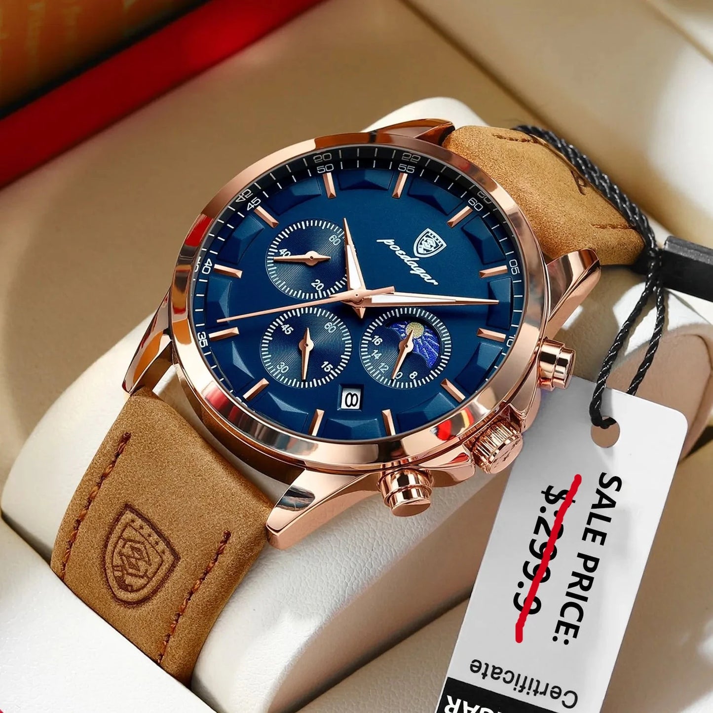 ☘️POEDAGAR Men Quartz Watch Luxury Sports Waterproof Chronograph Luminous Date Man Wristwatch Business Leather Men's Watches Clock