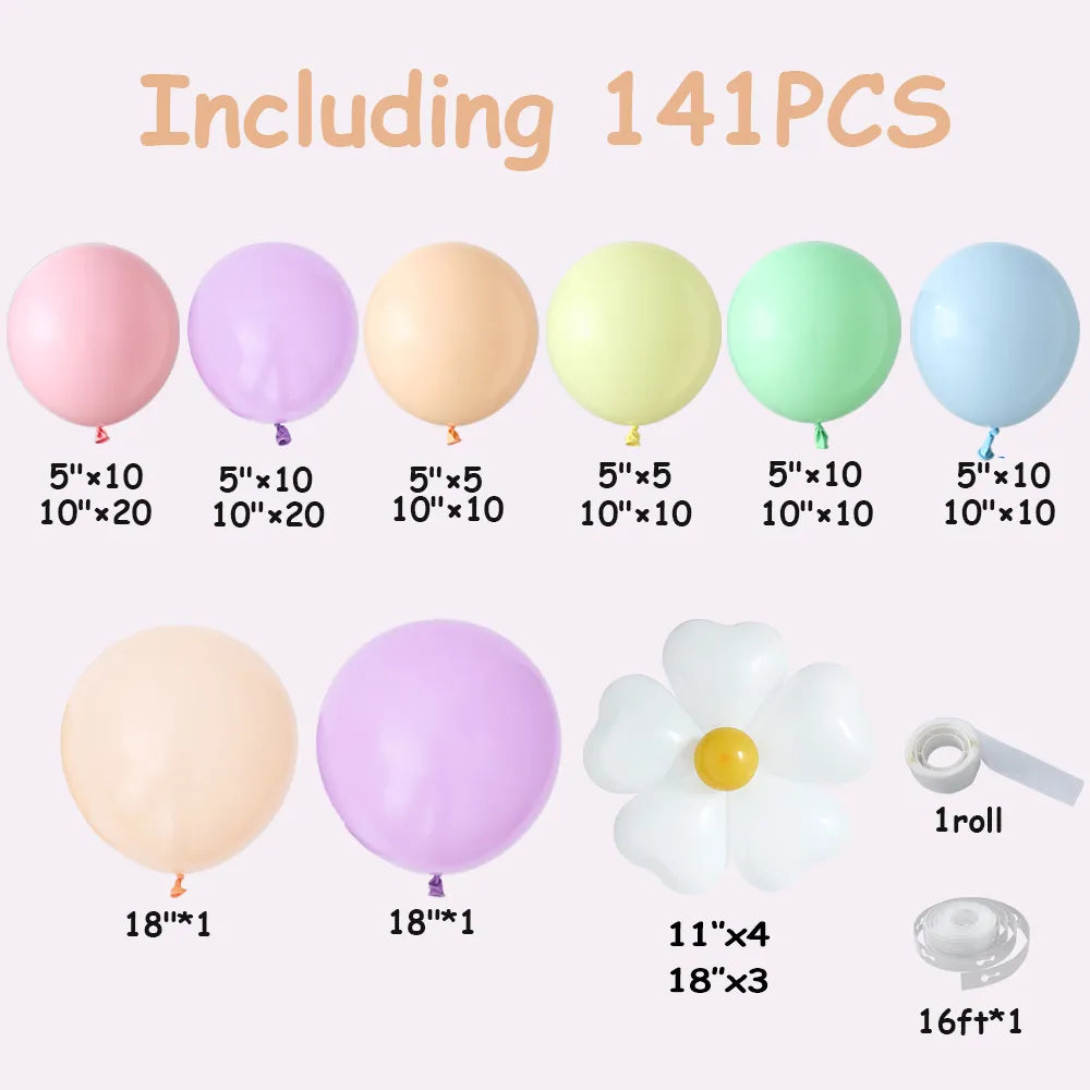 141Pcs Daisy Balloon Garland Arch Macaron Candy Colored Balloon Girls Princess Birthday Party Wedding Decor Baby Shower Supplies