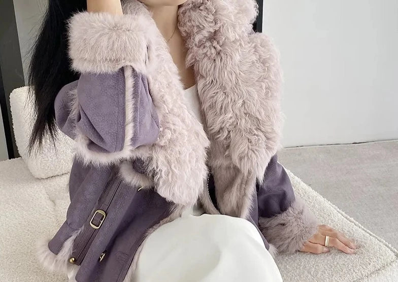 🌸Fur Coat Female Winter 2023 Net Red Haining New Lamb Fur Rabbit Fur One Design