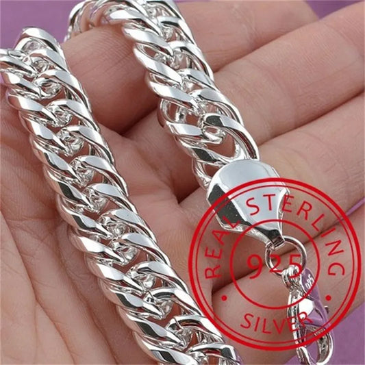 🦋Noble 925 Sterling Silver Square Solid Chain Bracelet For Women Men Charm Party Gift Wedding Fashion Jewelry Free shipping