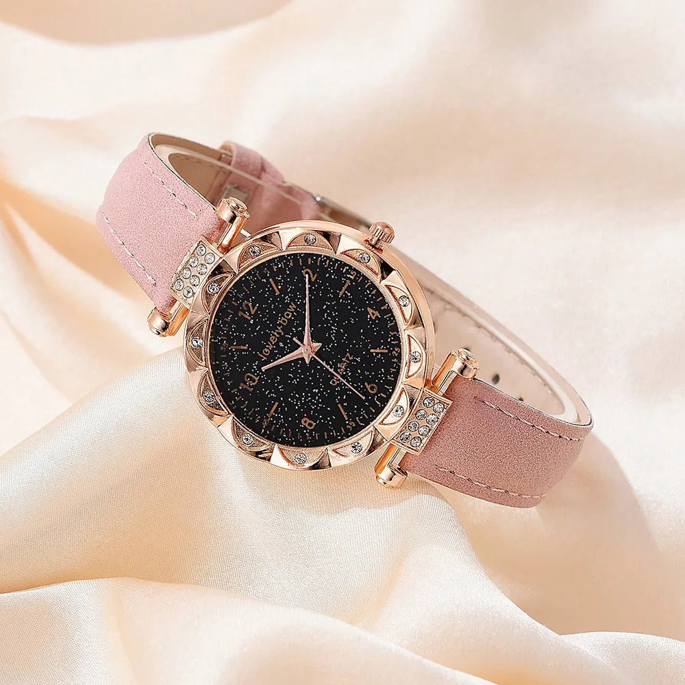 Watch Set For Women Luxury Leather Analog Ladies Quartz Wrist Watch Fashion Bracelet Watch Set Holiday Gifts Montre
