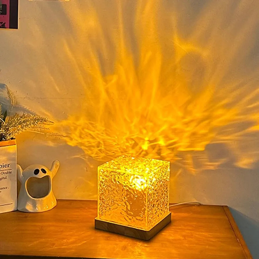 Projector Night Light Crystal Water Ripple Projection Flame Bedroom Decor for Bedside Birthday Holiday Gift