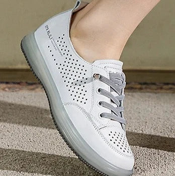 Women's Cutout Sneakers Summer Genuine Leather White Shoes Plus Size Female Casual Breathable Sports Vulcanized Shoes