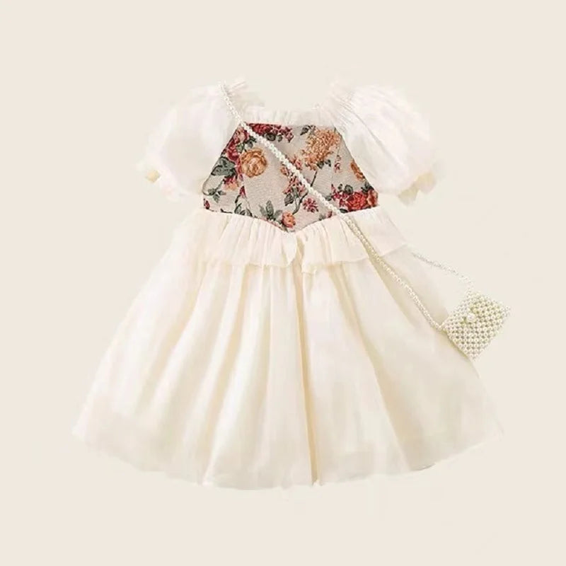 Spanish Vintage Palace Embroidery Dress for Girl Kids