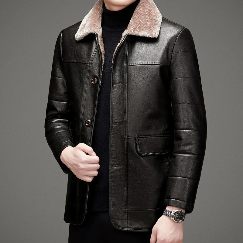 ZDT-8046 Winter Men's Genuine Leather Down Coat Sheepskin Jacket Flip Collar Thickened Fur Integrated Casual Plus Fat Plus Coat