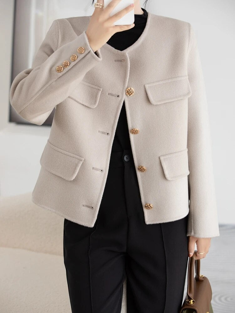 isaballa slim coat 🌸100% double-sided cashmere coat women short slim fit autumn and winter wool coat