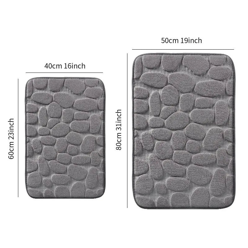 ☘️1PC Velvet Embossed Cobblestone Carpet, Water Absorbing and Non-slip Washable Memory Cotton Floor Mat for Indoor Bathrooms