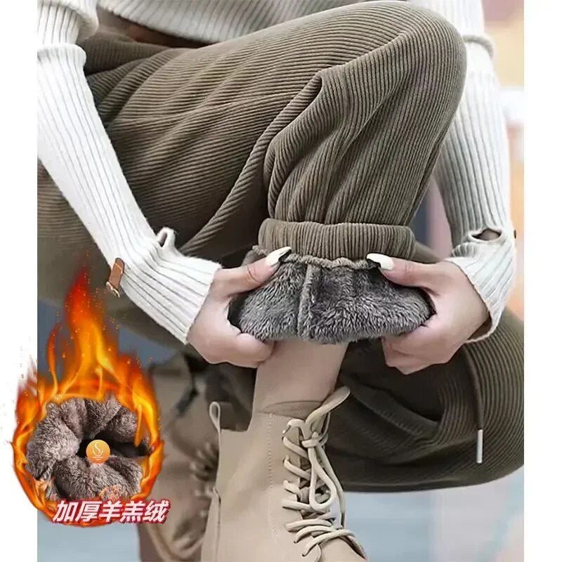 🌸Winter Thickened and Padded Corduroy Pants Women 2023 New Women's Loose Bunched Feet Harlan