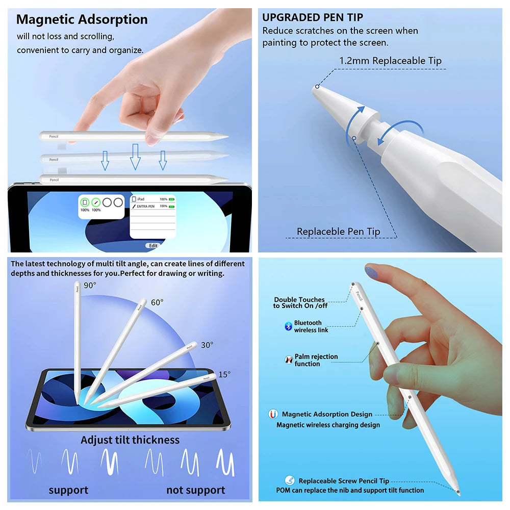 iPad Pencil Palm Rejection Stylus Pen Tilt Sensitivity Ipad Accessories Pro Air Mini 1st 2nd Apple Pencil