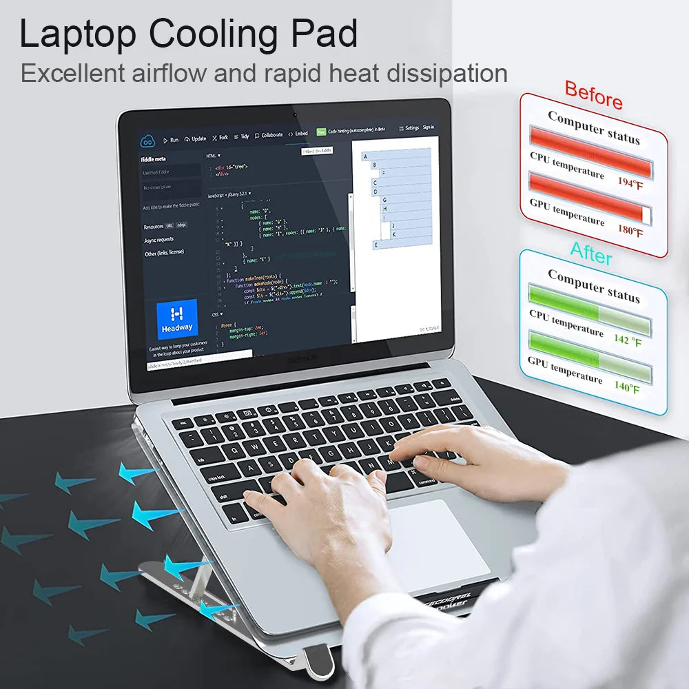 Laptop Cooling Fan Pad Aluminum Gaming Notebook Support Stand With Cooler Portable PC Folding Bracket for Macbook Holder Base