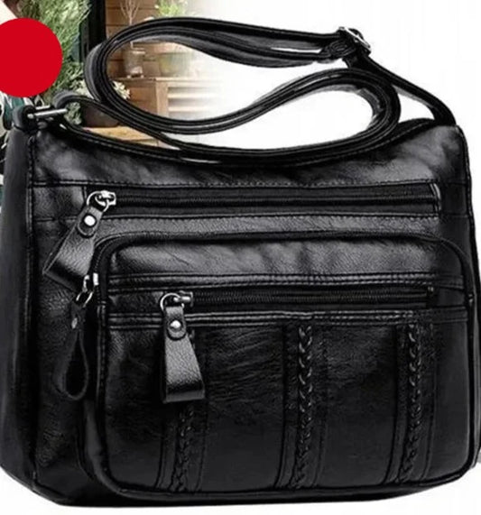 🍒New Casual Female Bag Soft PU Leather Shoulder High-quality Multi-pocket Shoulder Bag Solid Color Ladies Crossbody Bag