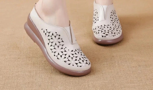Women Sandals 2024 Summer Comfort Platform Sandals Genuine Leather Hollow Out Increase Non-slip Fashion Women Shoes