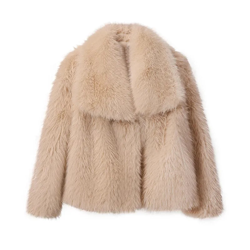Chic Ins Blogger Brand Fashion Fake Fox Fur Jacket Coat Women 2023 Winter Luxury Design Big Collar Fur Coats Cool Girls Overcoat