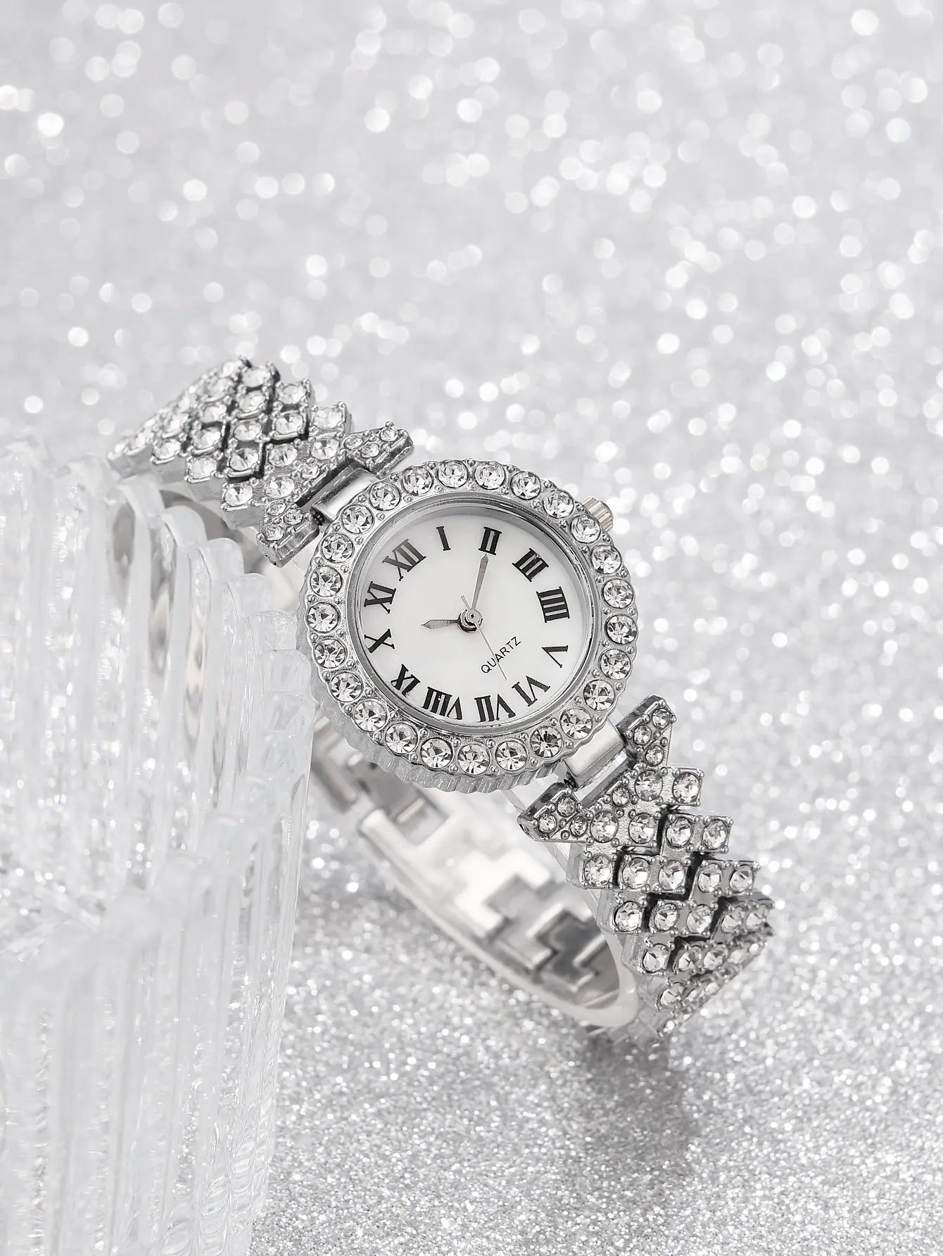 5PCS Set Watch Women Ring Necklace Earrings Rhinestone Fashion Wristwatch Female Casual Ladies Watches Bracelet Set Clock