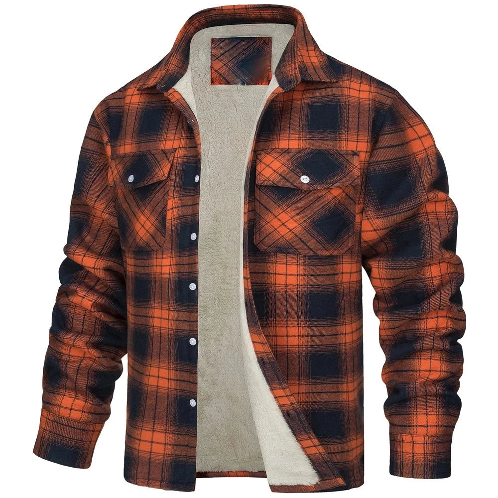 Covrlge Men's Fleece Plaid Flannel Shirt Jacket Autumn and Winter Button Casual Jacket Thicken Warm Spring Work Coat Outerwear