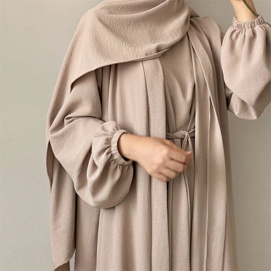 Eid Ramadan Muslim Women Open Abaya Kimono Inner Maxi Dress Hijab Sets 2/3 Pieces Dubai Islamic Arab Robe Kaftan Jalabiya Caftan