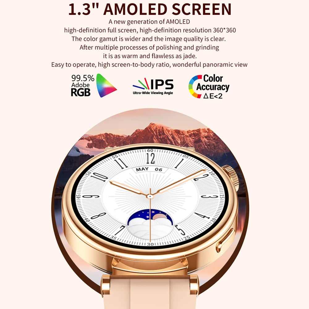 For Android IOS 41mm Smart Watch Women 1.36" AMOLED 360*360 HD Sreen Display Always Show Time Compass Call Reminder  Smartwatch
