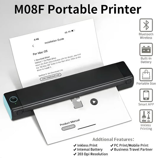 Thermal Printer 8.26"x11.69" A4 Thermal Paper Wireless Mobile Travel Printer Android iOS Laptop Printer