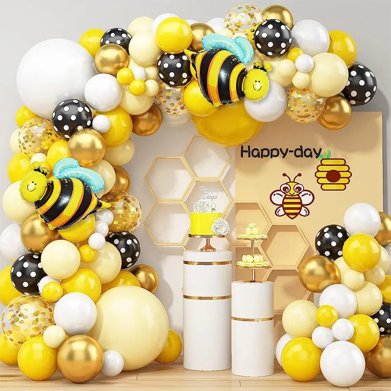 118pcs Yellow Bee Theme Latex Balloons Garland Arch Boy Girl First Happy Birthday Party Decoration Baby Shower Baptism Globos