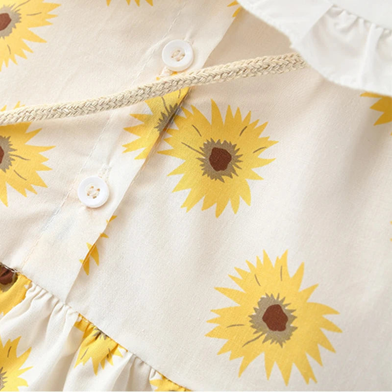 2Piece Spring Fall Toddler Girl Clothes Set Korean Cute Doll Collar Long Sleeve Print Flowers Dress+Bag Newborn Baby Dresses 074