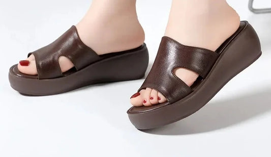 Woman Platform Flip Flops 2024 New Summer Women Genuine Leather Slipper High Heel Shoes Non-slip Women Slippers